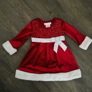 Red Velvet Holiday Dress with White Trim